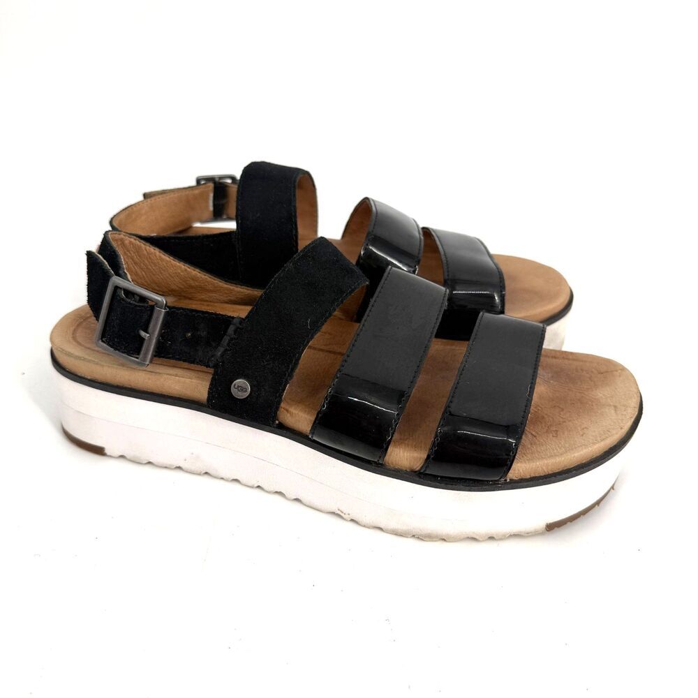 UGG Australia Womens 7.5 Braelynn Sandals Platform Black Strappy Travel Resort